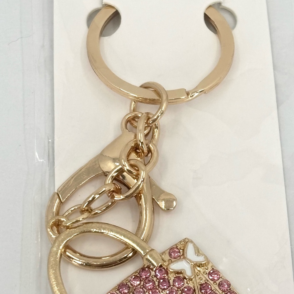 PurseCharm or Keychain Gold with Pink Rhinestones Handbag Design NEW - Picture 3 of 4